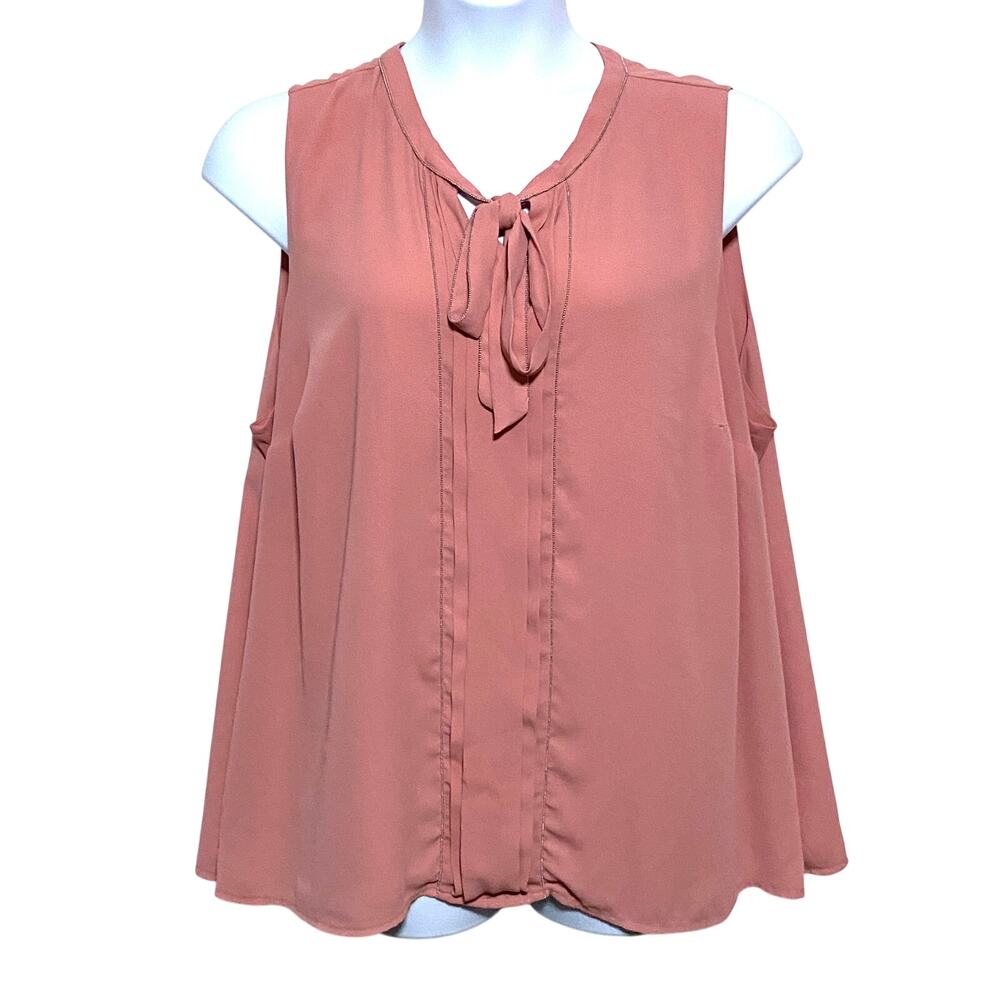 Truly Poppy Beaded Pink Chiffon Sleeveless Blouse 3X Tie Front Feminine Flowy